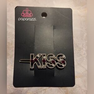Paparazzi Silver and Pink 'KISS' Hair Clip